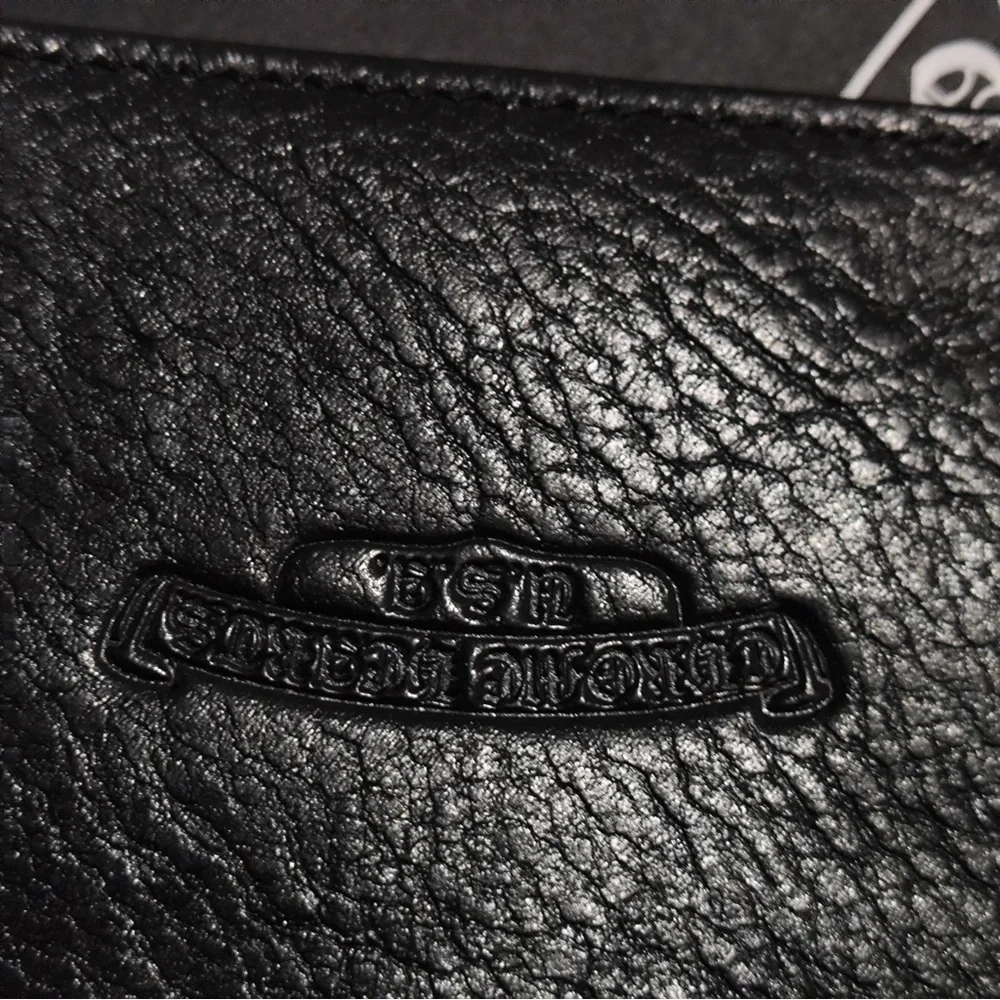 Chrome Hearts Black Leather Money Clip with Red Tongue Patch